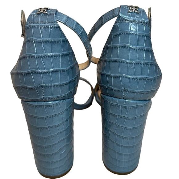 Sam Edelman Yaro Ankle Strap Sandals, Chunky Heel, Blue Snake Skin, Size 9 - Picture 3 of 8